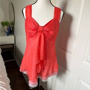 Bianca Nygard Y2K Babydoll Top Size 12 Coral Bow Empire Waist